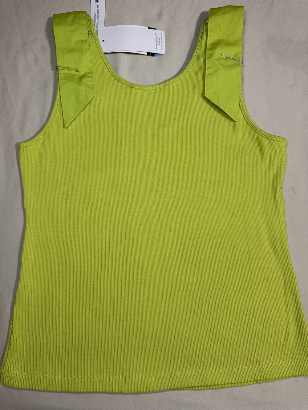 French Connection Neon Lime Ribbed Tank with Shoulder Bows - Picture 3 of 5